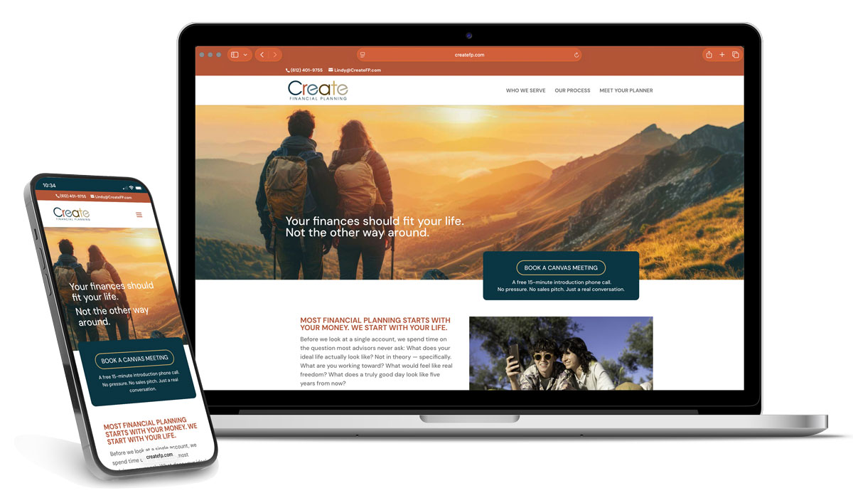 CreateFP website homepage, desktop and mobile
